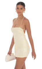 Sequin Ruffle Mini Dress in Yellow