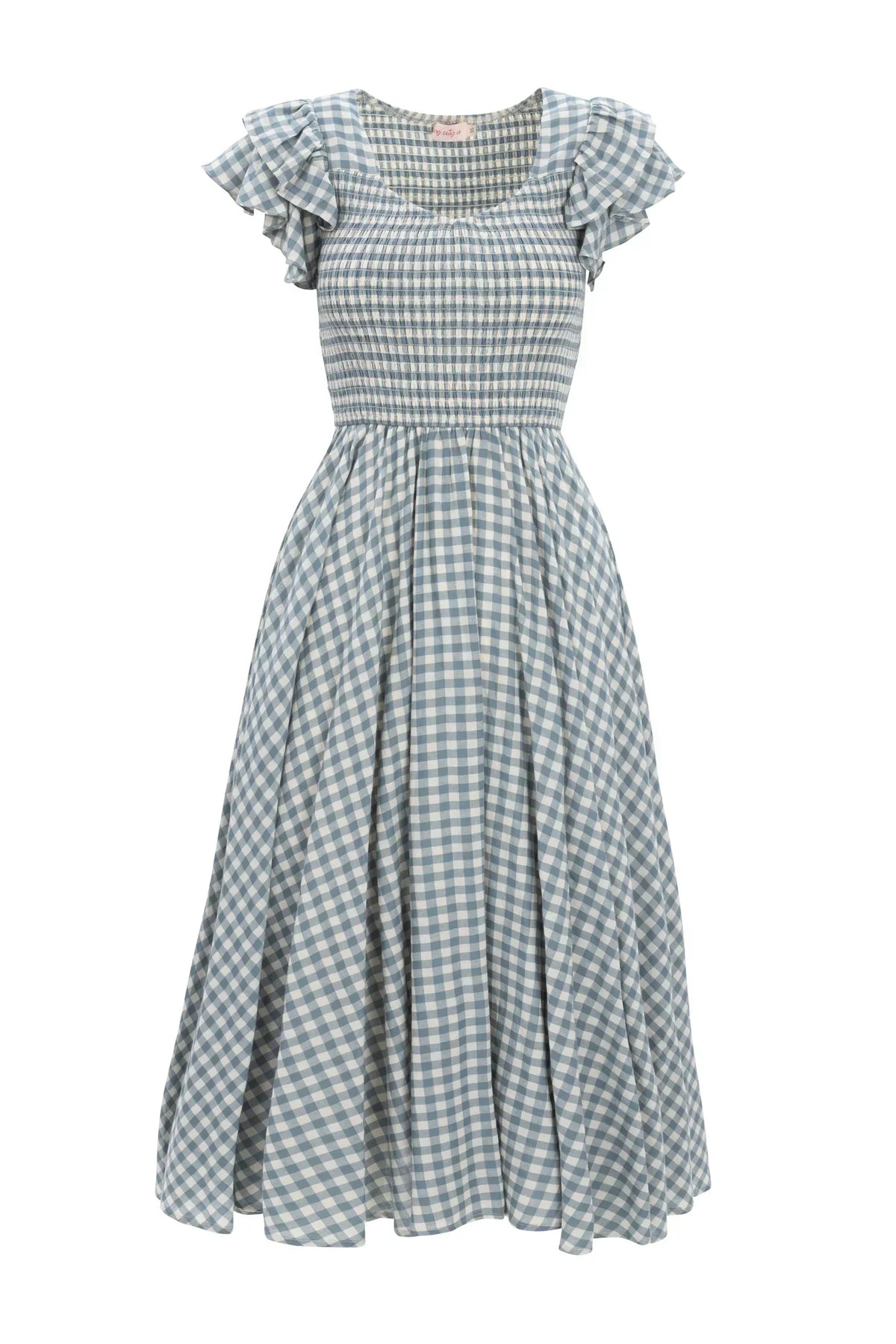 Hattie Dress in Dusty Teal Gingham