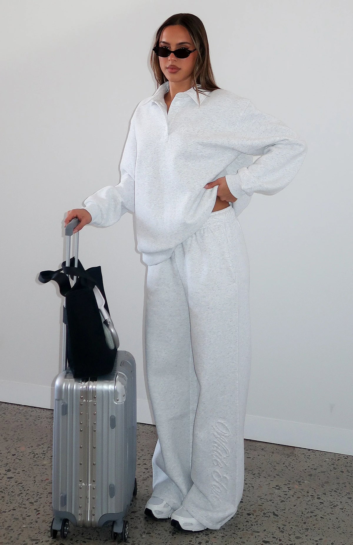 Chill Moves Wide Leg Sweatpants Grey Marle