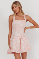 Party Fever Crisscross Back Mini Dress Jacquard Pink