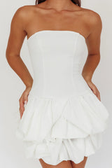 Nefiti Strapless Layered Bubble Hem Dress White