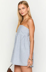 Anderson Blue Stripe Strapless Mini Dress