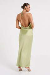 Sammy Satin Halter Maxi Dress - Pistachio
