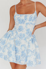 Courting Cami Strap Mini Dress Floral Blue