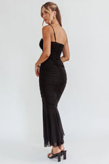 By Chance One Strap Ruched Maxi Dress Black