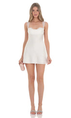 Lace Strap Satin Dress in White