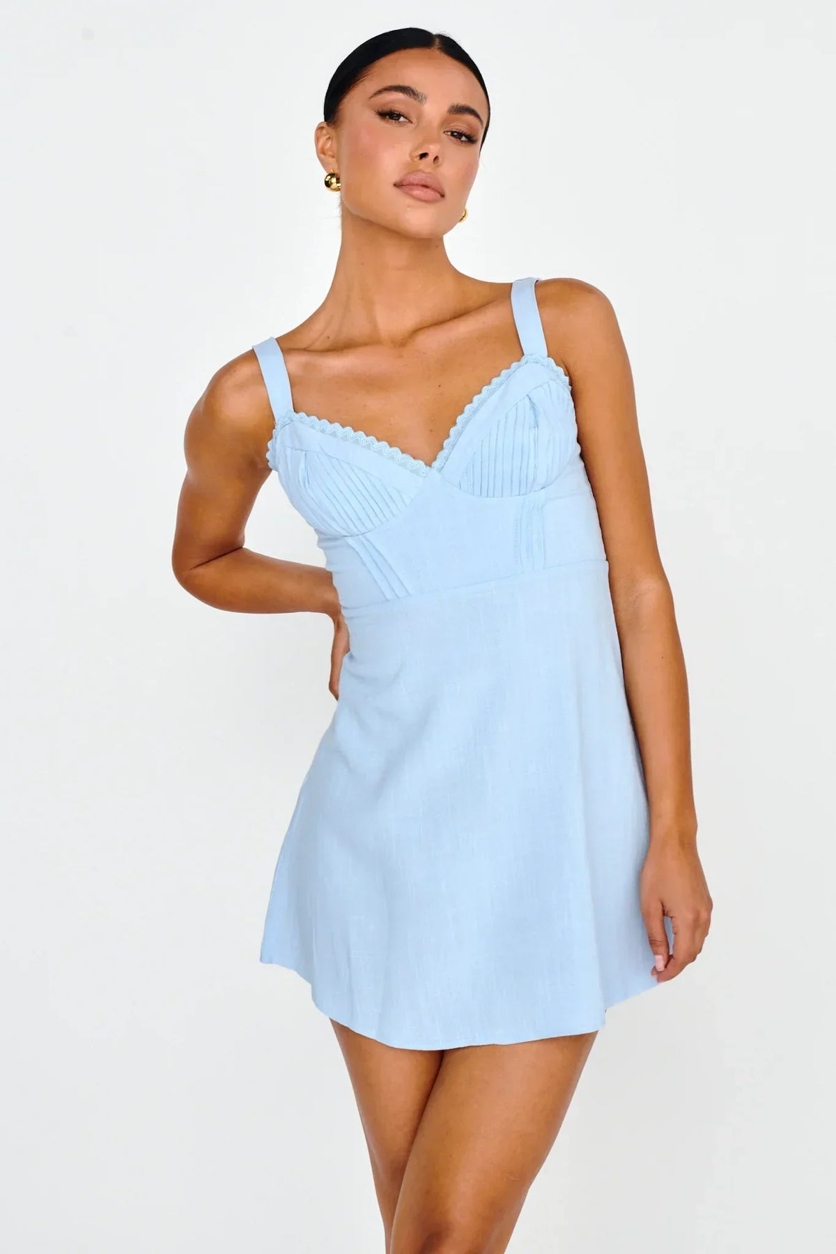 Day Dreamer Pintuck Pleat Mini Dress Blue