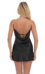 Pearl Strap Satin Dress in Black
