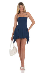 Asymmetrical Side Flare Dress in Navy