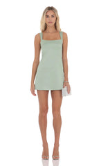 Satin Shift Dress in Sage