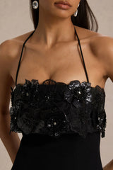 Tempest | Black Halter-Neck Mini Dress With Hand-Embellished Panel