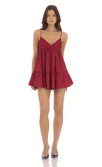 Bow Babydoll Dress in Maroon