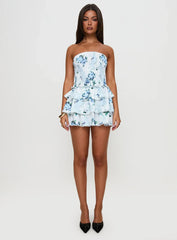 Sunkiss Frill Mini Dress White / Blue