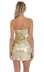 Strapless Circle Sequin Dress in Gold