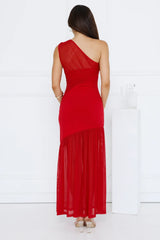 Vibe Style One Shoulder Mesh Maxi Dress