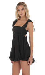 Shimmer Ruffle Babydoll Dress in Black