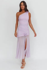 Lost Love One-Shoulder Sheer Hem Maxi Dress Lilac