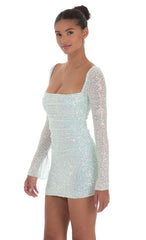 Knit Sequin Long Sleeve Dress in Blue