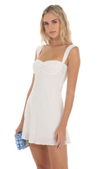Lace Trim Wide Strap Dress in White