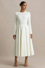 Bellamy | Cream Crew-Neck Long Sleeve Midi Dress