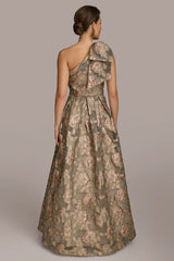 One Shoulder Bow Jacquard Ball Gown