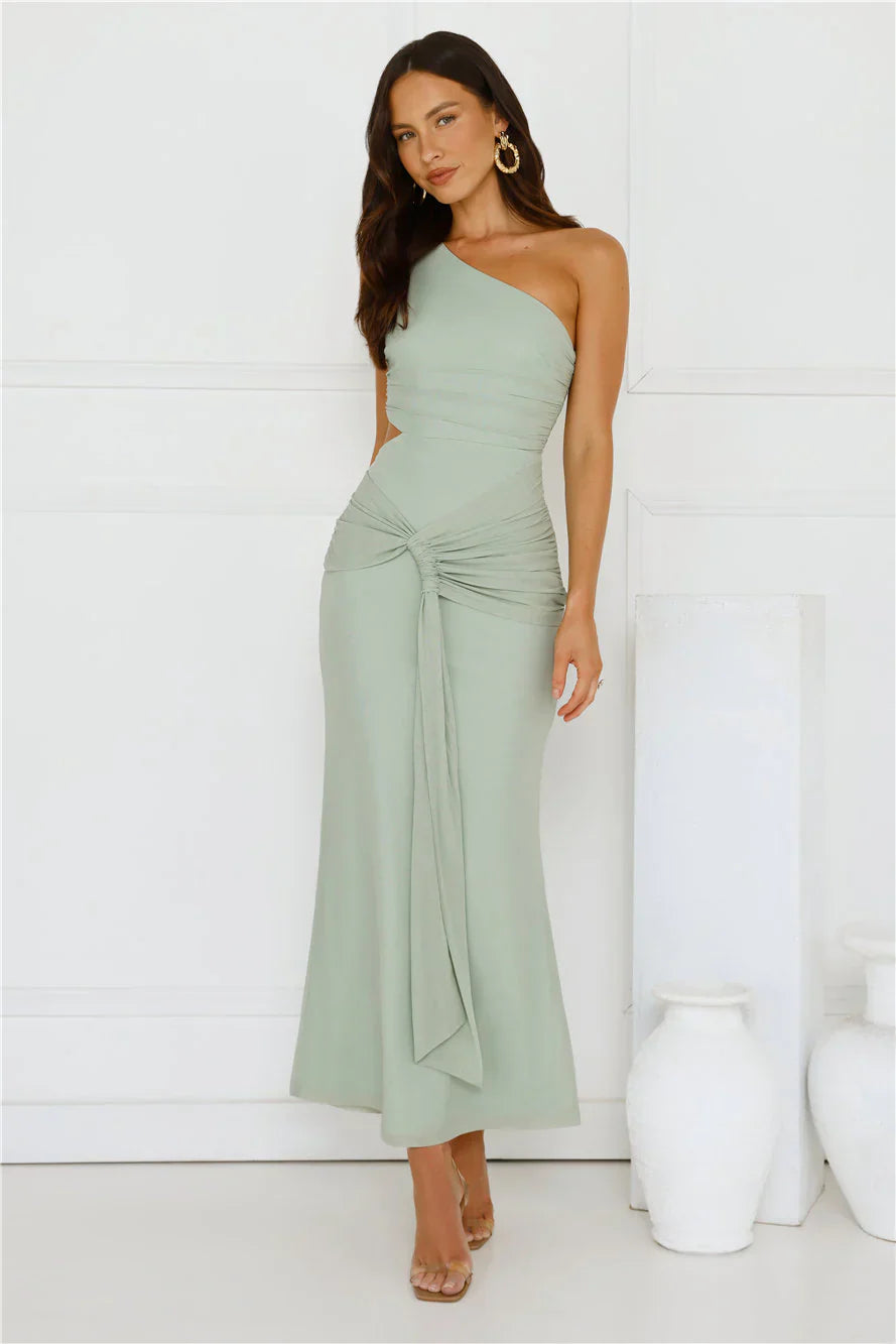 Style Capital One Shoulder Mesh Maxi Dress