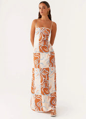 Exclusive - Aster Bloom Maxi Dress - Orange Blue Floral