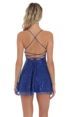 Sequin Beaded Mini Dress in Royal Blue