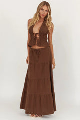 Under The Moons Tied Front Halter Top Cocoa