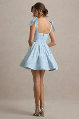 Bethani | Light Blue Skater Mini Dress With Bow Straps