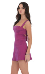 Duo Chrome Back Bow Bodycon Dress in Pink Purple
