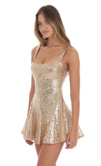Sequin Skater Dress in Gold