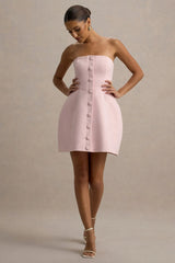 Anniston | Pink Bandeau Tailored Button Mini Dress