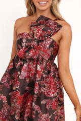 Betina Bow Front Maxi Dress - Brown Floral