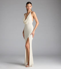 Alana Halter Beaded Sequin Formal Dress