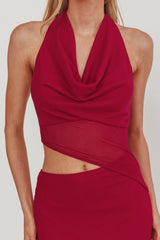 Playing Games Cut-Out Cowl Halter Dress Berry