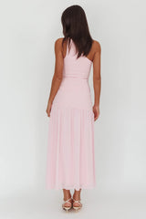 Lights On One-Shoulder Drop Waist Maxi Dress Pink