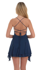 Asymmetrical Side Flare Dress in Navy