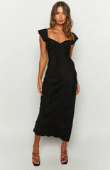 Kora Short Sleeve Black Maxi Dress