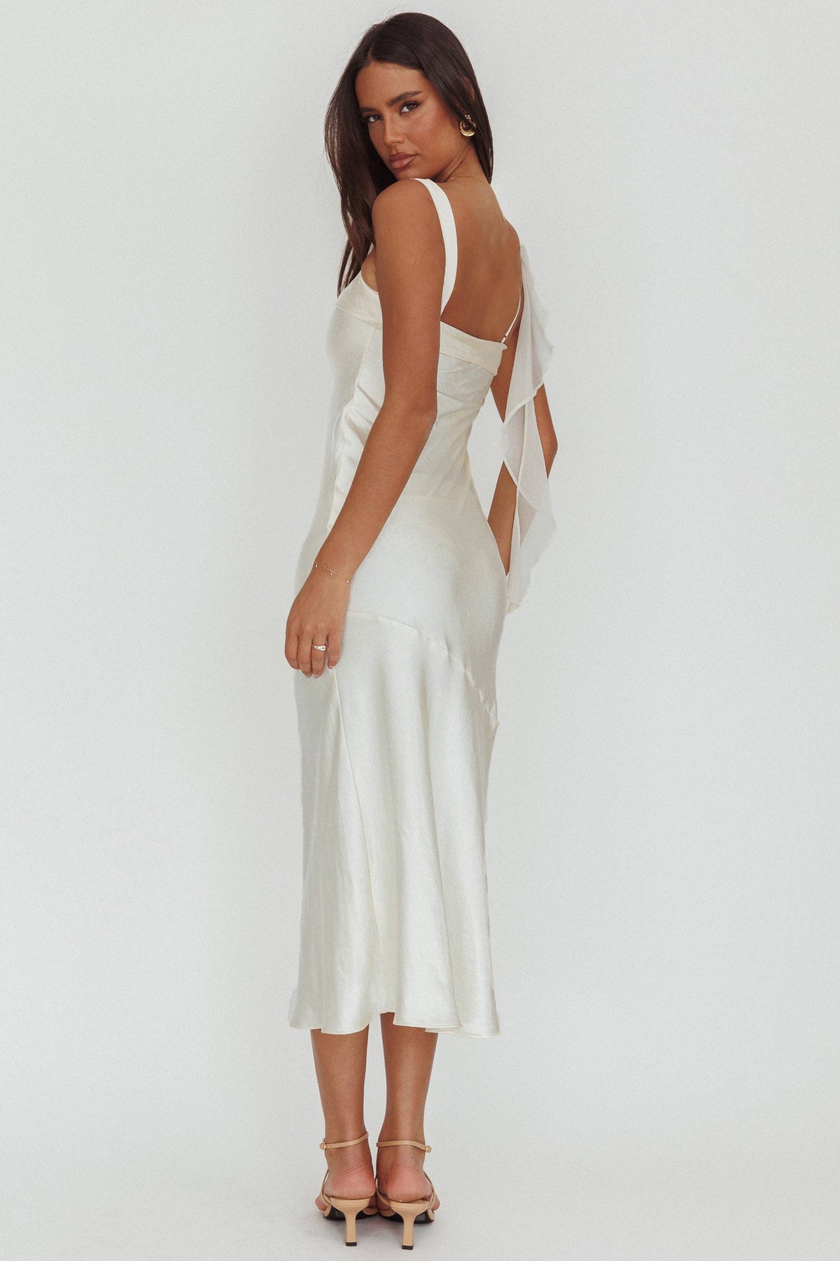 Carmel Shoulder Sash Midi Dress Oyster