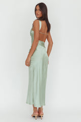 Standing By Backless Waist Tie Maxi Dress Sage