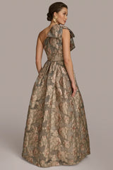 One Shoulder Bow Jacquard Ball Gown