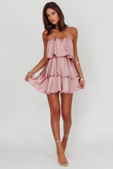 Behati Tiered Layer Strapless Dress Dusty Rose