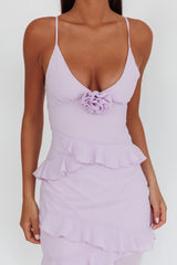 Marlie Frill Trim Rosette Maxi Dress Lilac