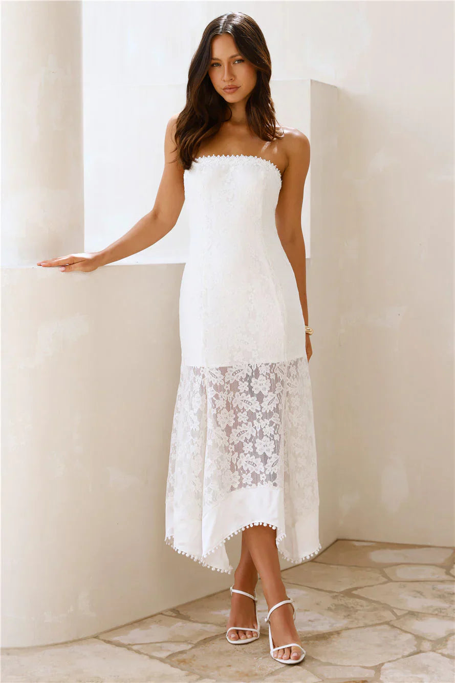 Luxe Petal Lace Strapless Maxi Dress