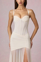 Ruched Asymmetric Corset Gown in Ivory