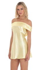 Satin Off Shoulder Dress in Yellow
