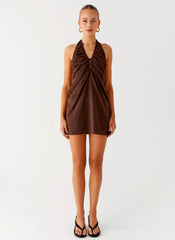 Jepsen Halter Mini Dress - Chocolate