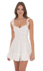 Dotted Chiffon Fit and Flare Dress in White