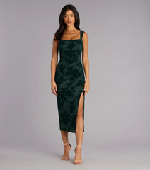 Emme Flocked Velvet Midi Formal Dress